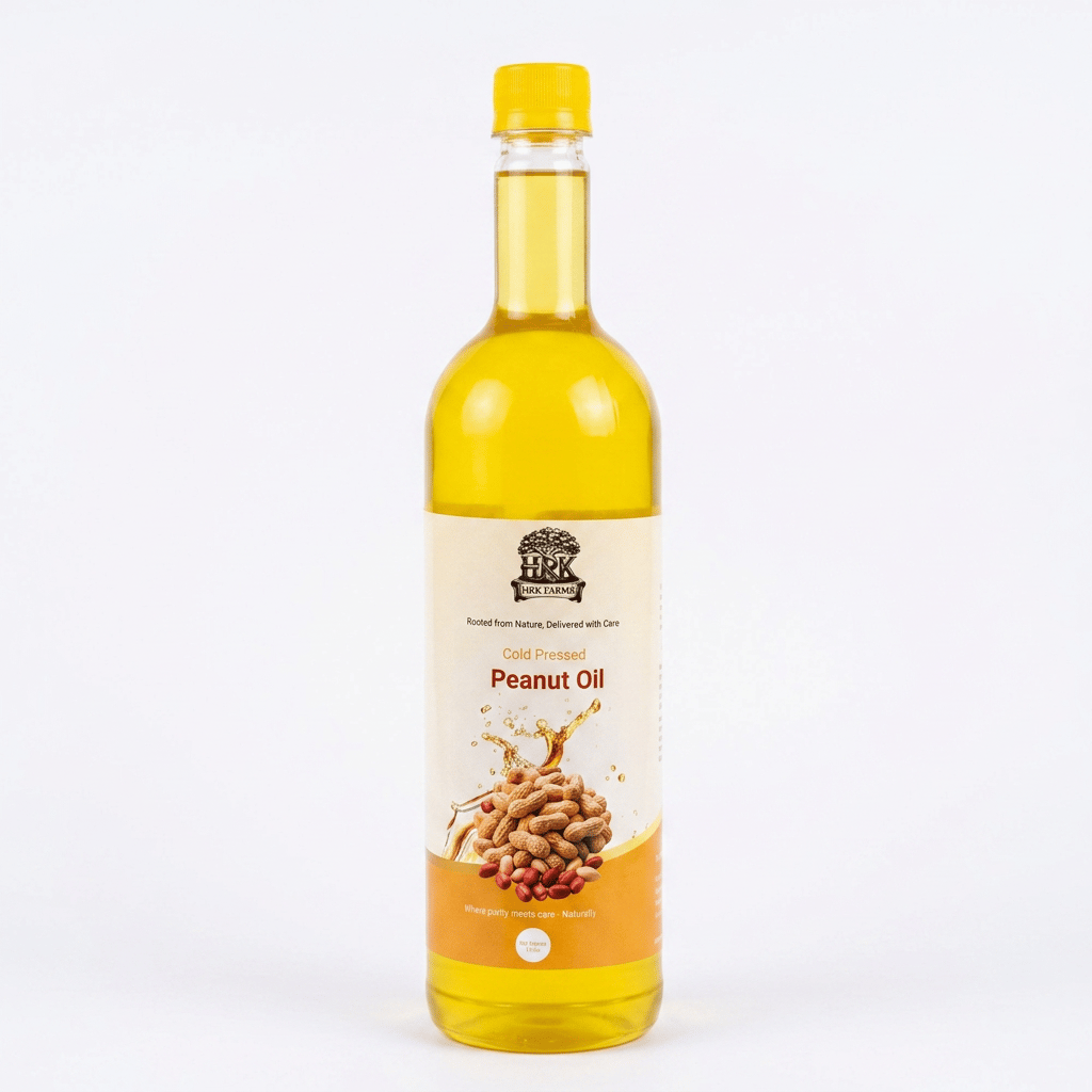 HRK Farms Cold Pressed Groundnut Oil | 100% Pure Peanut Oil | Unrefined & Zero Additives | Wood Pressed Groundnut Oil for Daily Cooking | Kachi Ghani Oil  | Groundnut Oil Oil 1 L